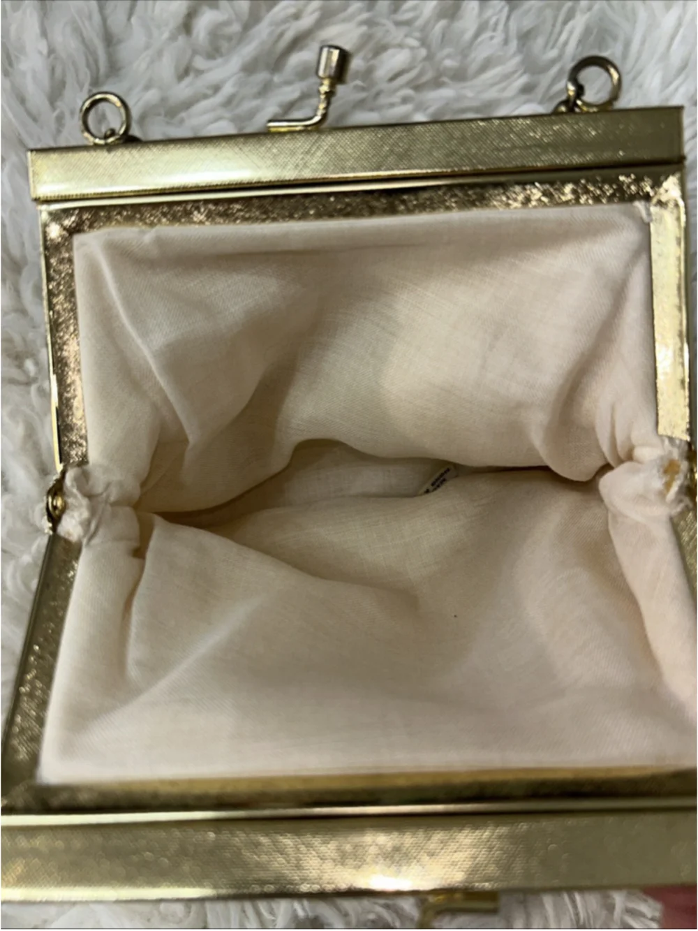 VTG Beaded White Evening Bag Purse Clutch Delicate Design On Metal Trim